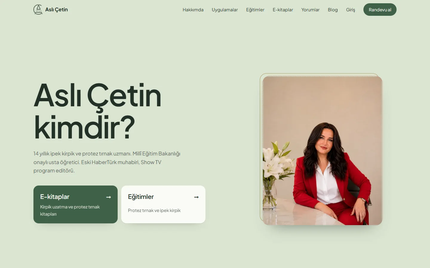 Aslı Çetin sitesinin ilk ekranı
