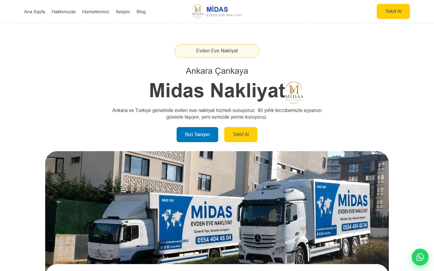 Midas Evden Eve Nakliyat sitesinin ilk ekranı